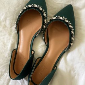 J. Crew Factory Green Jeweled Flats